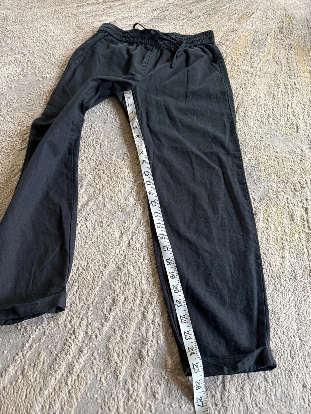 J. Crew Black linen cotton Pants pull on high rise drawstring cuffed size 2